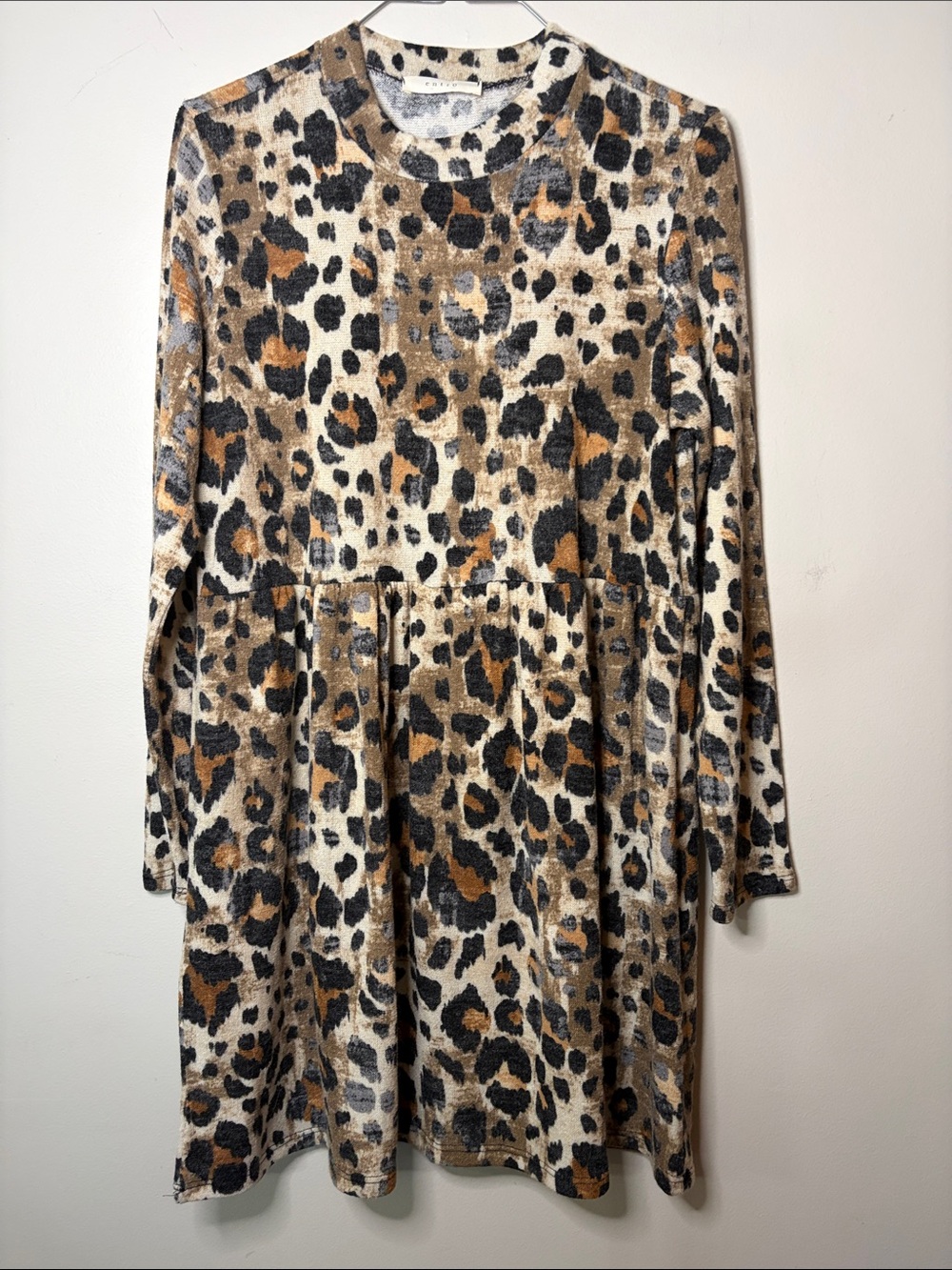 entro Beige and Brown Leopard Print Long Sleeve Mini Dress - Picture 2 of 4